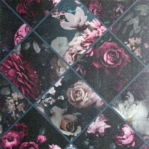 Arthouse Floral Collage Plum & Teal Wallpaper – image 1
