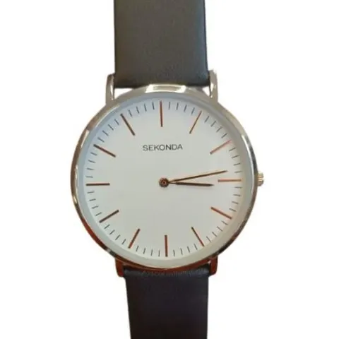 Sekonda Mens Basic White Dial Black Leather strap Watch 1342 – image 1