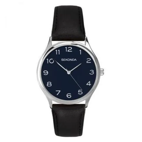 Sekonda Mens Basic Blue Dial & Black Leather Strap Watch 1852 – image 1
