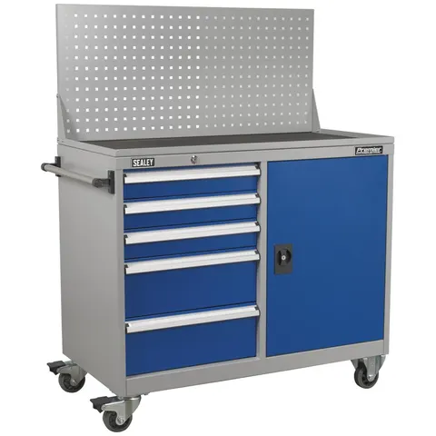 Sealey Premier Industrial Mobile Workstation 5 Drawer – Blue / Grey – image 1