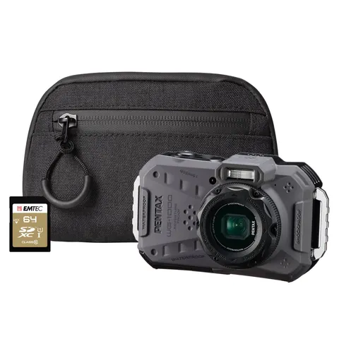 Pentax WG-1000 16.35MP 4x Zoom Digital Camera Combo - Grey – image 1