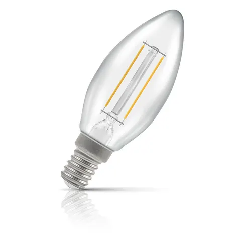 Crompton Candle LED Light Bulb E14 2.2W (25W Eqv) Dimmable Warm White Clear Filament Small Screw – image 1