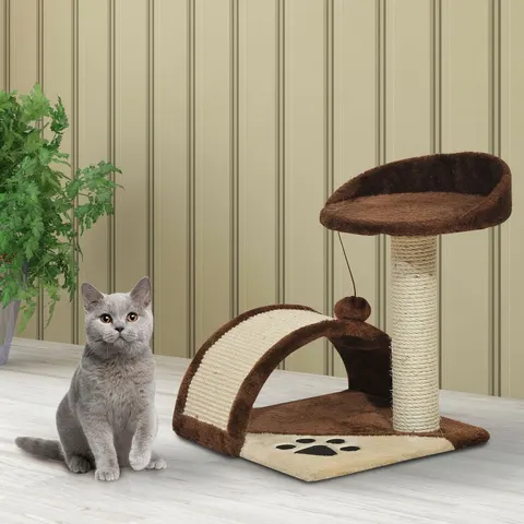 PawHut Cat Tree Scratching Scratcher Post Kitten Activity Centre Climber Hanging Ball Brown – image 1