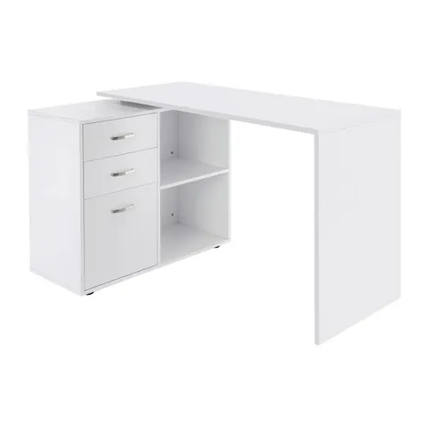 Home Office L Shape Computer Desk Workstation Drawer Shelf File Cabinet-White – image 1