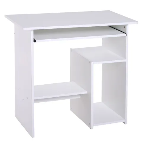 HOMCOM Compact Small Computer Table Wooden Desk Keyboard Tray Storage White – image 1