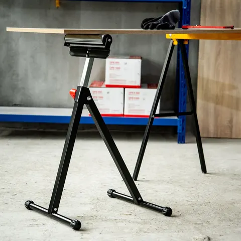 HOMCOM Woodworking Metal Roller Stand Wood Work Rest Adjustable Support Black – image 1