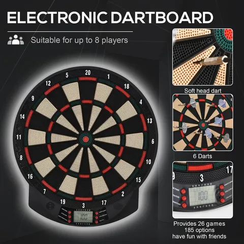 HOMCOM LCD Electronic Dartboard Set Features 26 Games w 185 Variations and Include 6 Darts Multi-Game Option Ready to Play – image 1