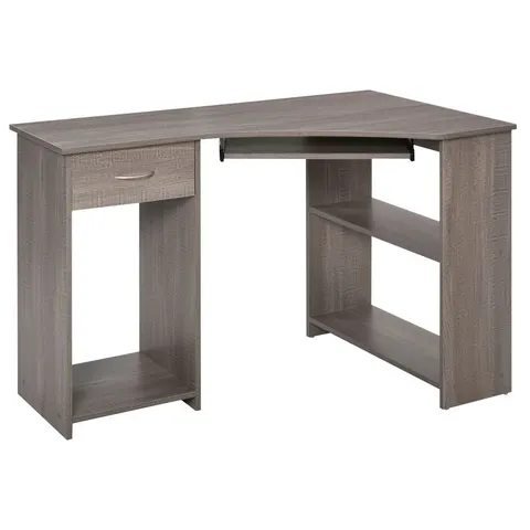 HOMCOM L-Shaped Corner Computer Desk w/ 2 Shelves Worktop Keyboard Tray Grey – image 1