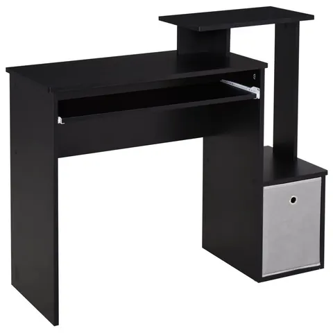 HOMCOM Computer Desk with Sliding Keyboard Tray Storage Drawer Shelf Black – image 1