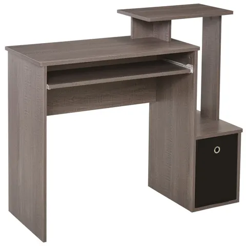 HOMCOM Computer Desk with Sliding Keyboard Tray Storage Drawer Shelf Grey – image 1