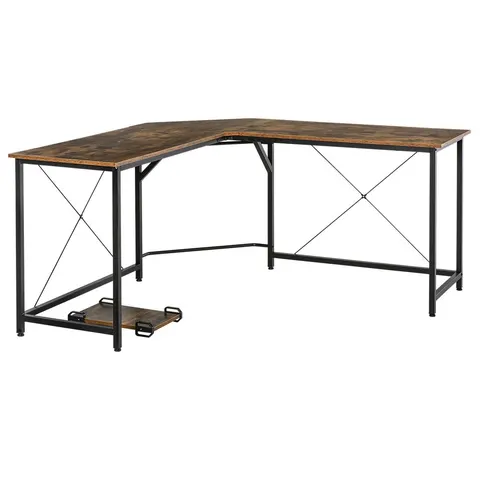 HOMCOM Corner Gaming Desk L-Shape Computer PC Workstation Home Office Three Worktop Writing Table 150 x 150 x 75 cm – image 1