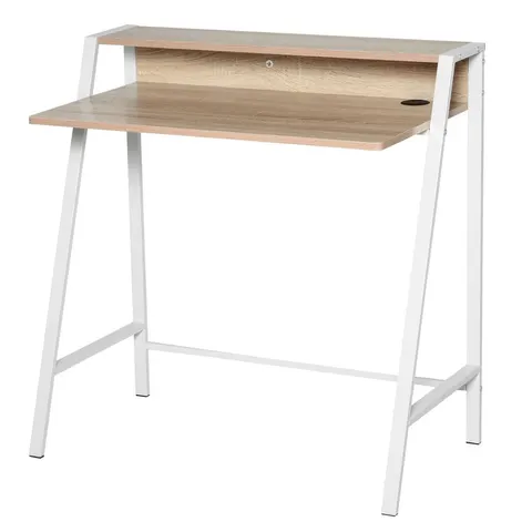 HOMCOM 2-Tier Storage Computer Workstation with Shelf, Metal Frame White – image 1