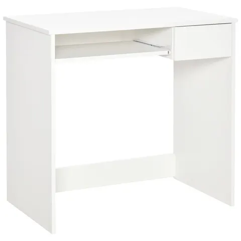 Compact Computer Table with Keyboard Tray Drawer White – image 1