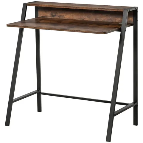 HOMCOM 2-Tier Storage Computer Workstation Metal Frame Rustic Brown 100cm – image 1
