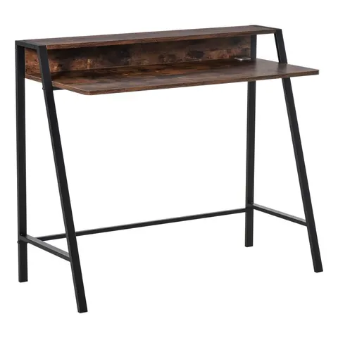 HOMCOM 2-Tier Storage Computer Workstation Metal Frame Rustic Brown 84cm – image 1