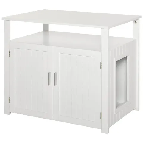 PawHut Cat Litter Box Enclosure with Adjustable Interior Wall White – image 1