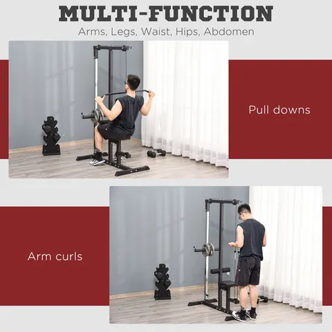 HOMCOM Exercise Pulldown Machine Power Tower with Adjustable Seat Cables Black – image 1