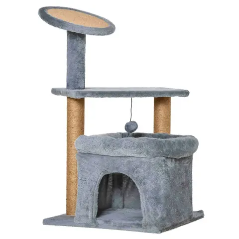 Cat Tree Tower w/ Scratching Posts Pad Condo Perch Bed Ball Kitten Toy Grey – image 1