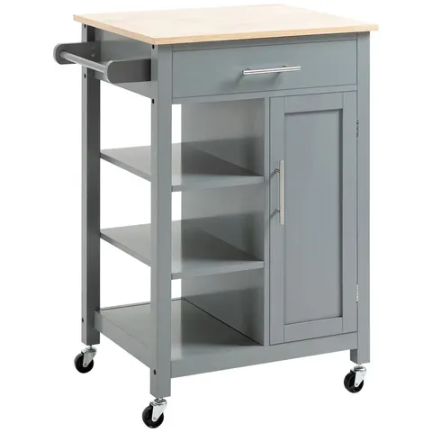 Kitchen Trolley Utility Cart on Wheels with Open Shelf & Storage Drawer Grey – image 1