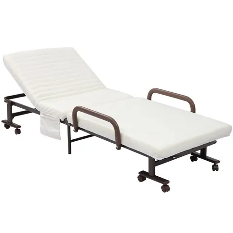 HOMCOM Folding Bed with Mattress & Wheels, Adjustable Backrest Guest, White – image 1
