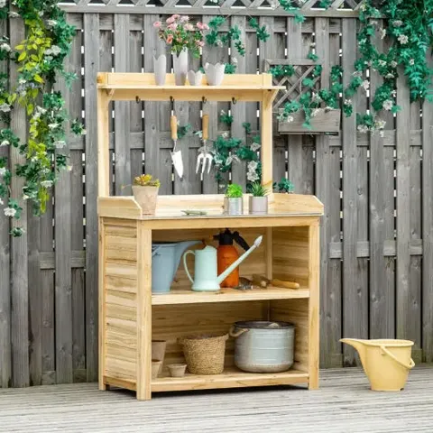Outsunny Potting Bench Table Workstation w/ Galvanized Tabletop, Storage Shelf – image 1