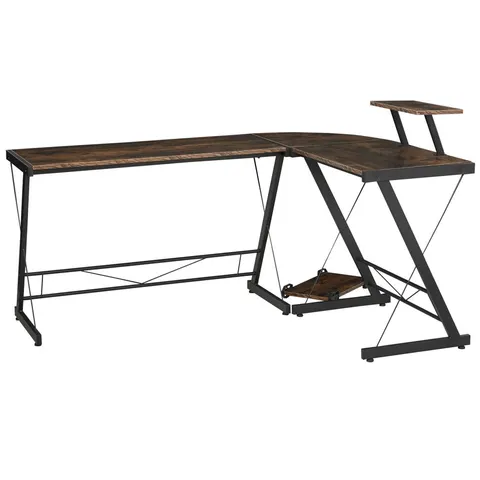 L Shaped Desk Round Corner Computer Gaming Table Workstation with Storage Shelf – image 1