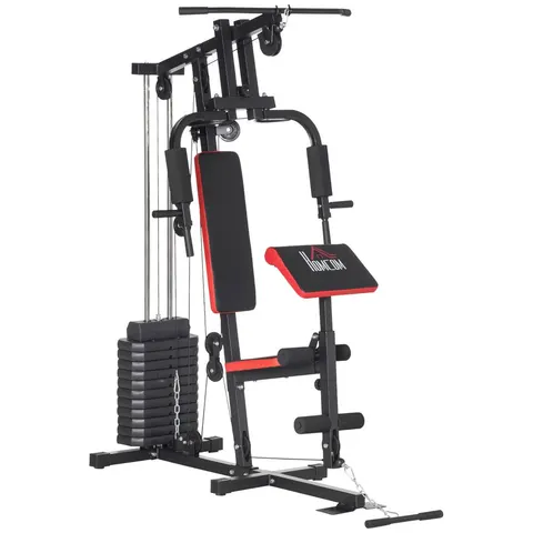 HOMCOM Multi Home Gym Machine with 66kg Weights for Strength Training, Red – image 1