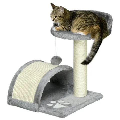 PawHut Cat Scratching Post, Cat Tree Scratching Kitten Activity Centre Climber Hanging Ball, Scratch Post for Indoor Cats, Grey Aosom UK – image 1