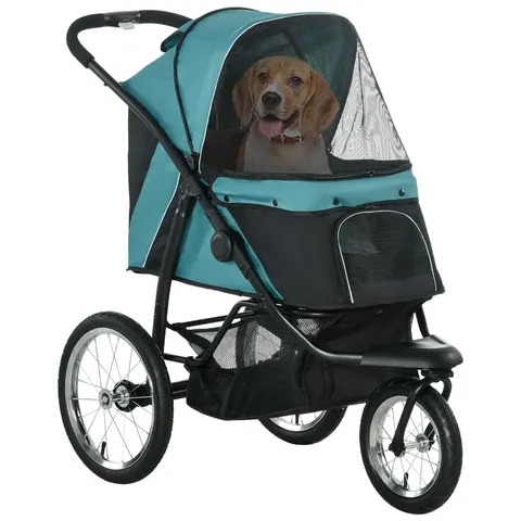 PawHut Pet Stroller Jogger for Medium, Small Dogs, Foldable Cat Pram Dog Pushchair w/ Adjustable Canopy, 3 Big Wheels - Dark Green – image 1