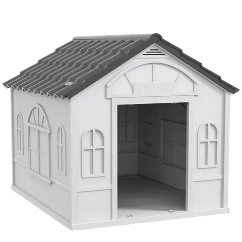 PawHut Weather-Resistant Dog House - Grey – image 1