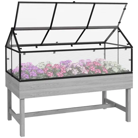 Outsunny Raised Garden Bed with Polycarbonate Panel, Distressed Grey – image 1
