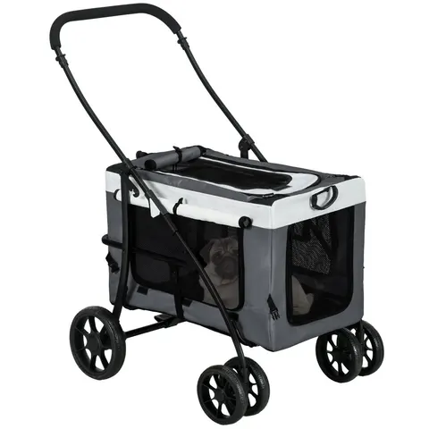 PawHut Foldable Pet Stroller w/ Detachable Carrier, Soft Padding - Grey – image 1