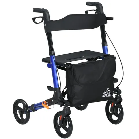 HOMCOM 4-Wheel Rollator Walker with Seat & Storage Bag, Adjustable Height, Lightweight Aluminium, Blue - Model 712-055V00BU – image 1
