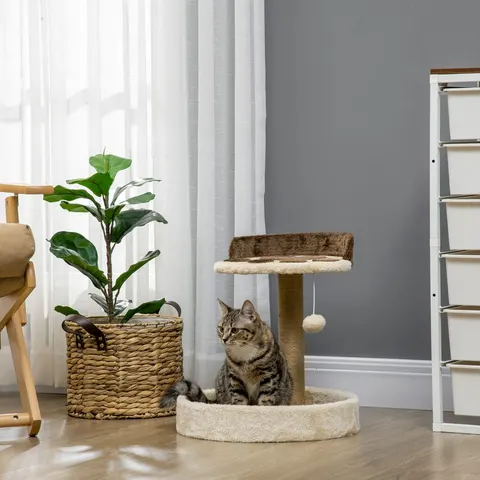 Pawhut 44cm cat tree tower with scratch post, platforms, ball, brown – image 1
