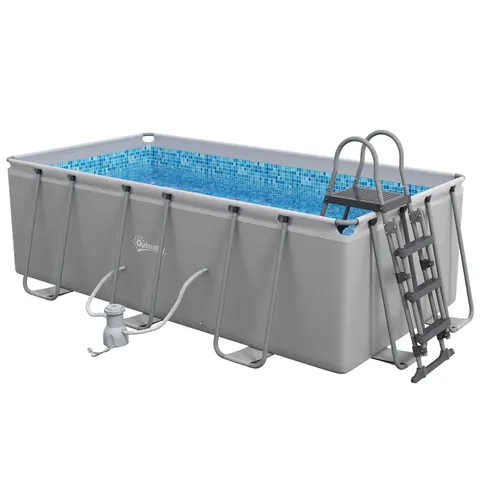 Outsunny Rectangle Above Ground Swimming Pool with Pump and Ladder, Grey – image 1