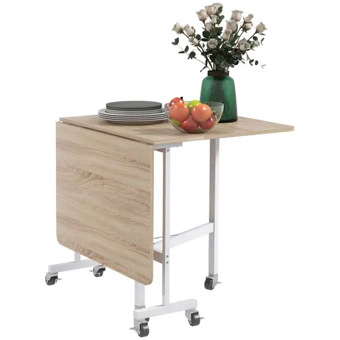 HOMCOM Drop Leaf Table with Wheels Folding Dining Table for Small Spaces, Nature - Default Title – image 1