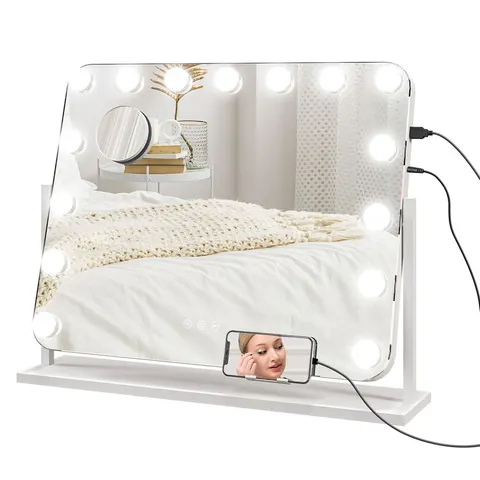 HOMCOM Hollywood Dimmable Lighted Makeup Mirror with Magnifier, USB Port – image 1