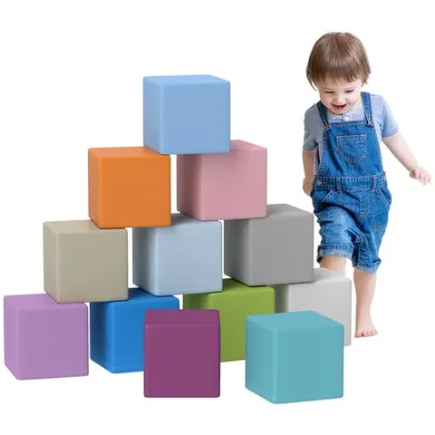 HOMCOM 12 PCs Soft Play Blocks Soft Foam Toy Blue – image 1
