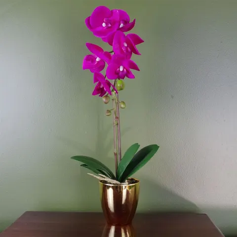 46cm Artificial Orchid Dark Pink and Gold – image 1
