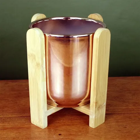 Gold Ceramic Planter Bamboo Stand Plant Pot – image 1