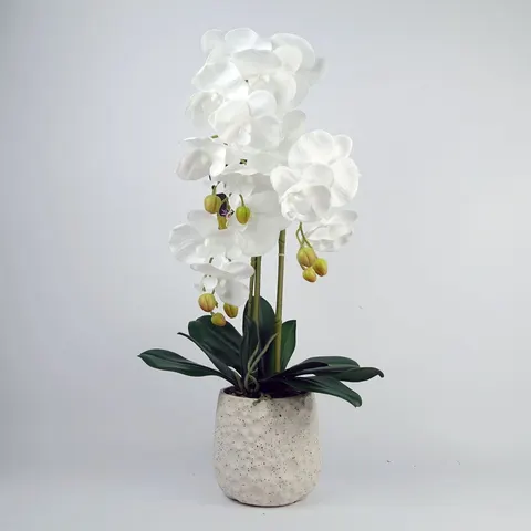 60cm Pure White Artificial Orchid with Ceramic Bubble Planter – S0671497663 – image 1