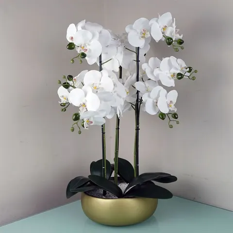 60cm Orchid Artificial White Gold Ceramic Planter – image 1