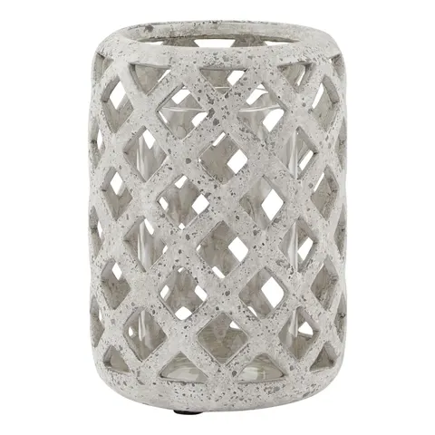 Stone Effect Hurricane Lantern - Ceramic - L16 x W16 x H23 cm - Grey – image 1
