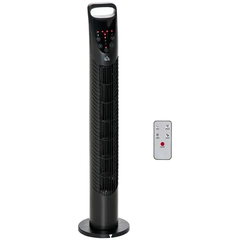 40W Wind Speed Adjustable ABS Quiet Oscillating Tower Fan w/ Remote Black – image 1