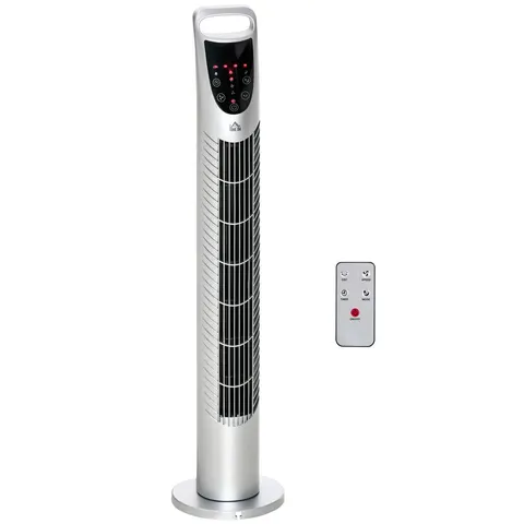 40W Wind Speed Adjustable ABS Quiet Oscillating Tower Fan w/ Remote Silver – image 1