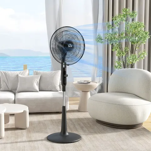 HOMCOM 12V DC Standing Fan | 75° Oscillation | Mosquito Repellent Function – image 1