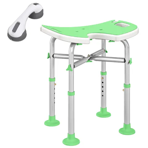 HOMCOM Aluminium Shower Stool for Elderly Disabled Non-Slip Bath Stool Green – image 1