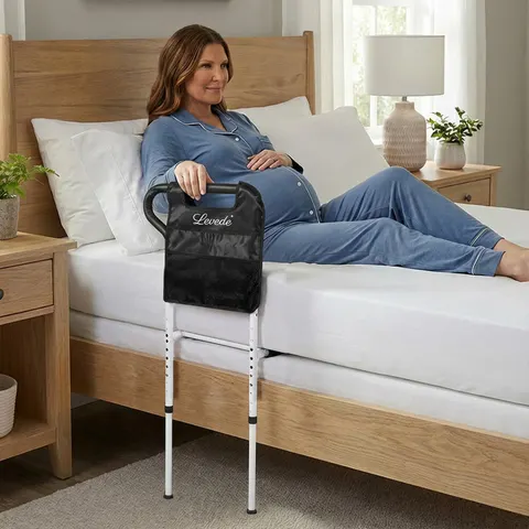 Levede Bed Rail Frame Adjustable Bedside Support Bar Bedroom Handle Storage Bag – image 1