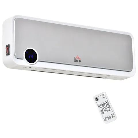 HOMCOM Wall Mounted Downflow Ceramic Heater with 12 Hour Timer, Remote, Overheat Protection for Home and Office, 1000W/2000W, White – image 1