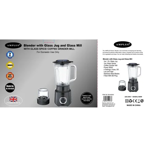 AMplus Blender with Glass Jug & Mill – image 1